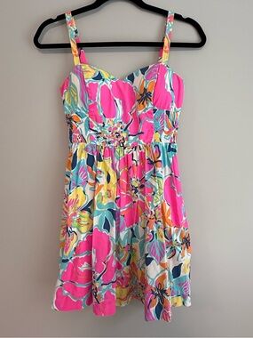 Lilly Pulitzer Tropical Floral Smocked Sundress Size 0 EUC Beach Vacation Pool